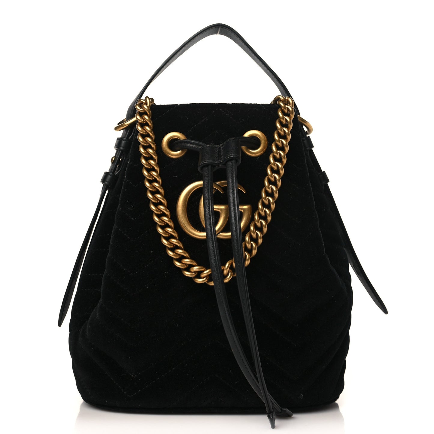 Velvet Matelasse GG Marmont Bucket Bag Black