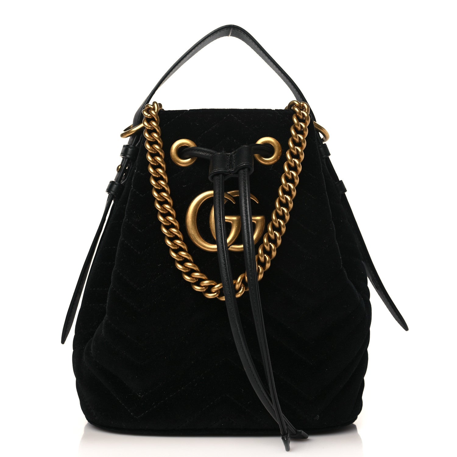 Gucci Velvet Matelasse GG Marmont Bucket Bag Black 1 of 10