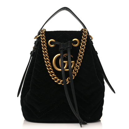 Gucci Velvet Matelasse GG Marmont Bucket Bag Black 1 of 10