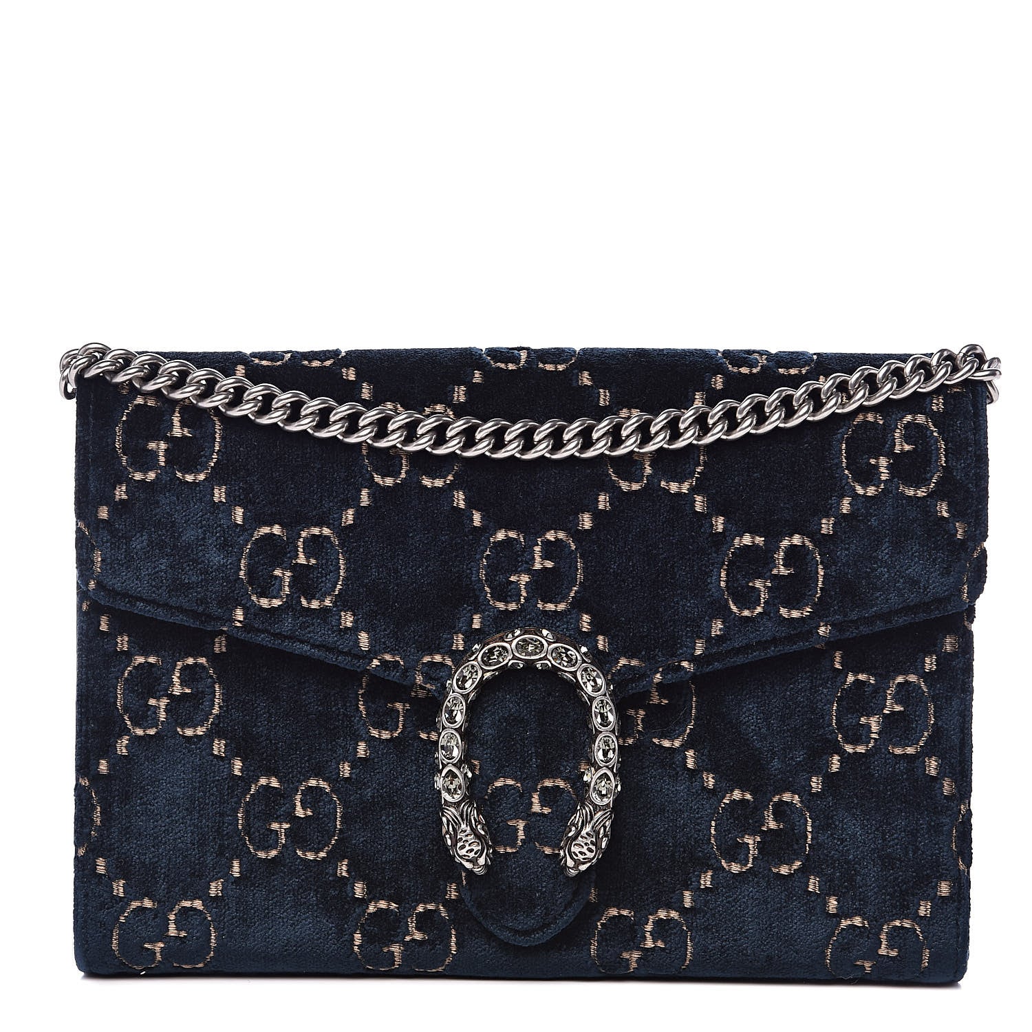 Gucci Velvet Crystal GG Monogram Mini Dionysus Chain Wallet Blue Beige Black 1 of 10