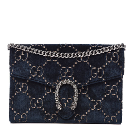 Gucci Velvet Crystal GG Monogram Mini Dionysus Chain Wallet Blue Beige Black 1 of 10