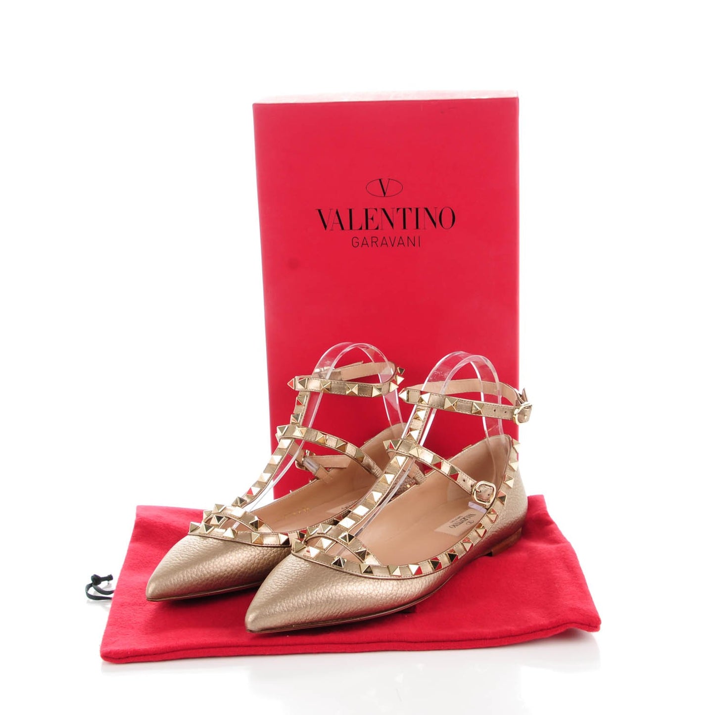 Pebbled Calfskin Rockstud Cage Ballerina Flats 36 Skin