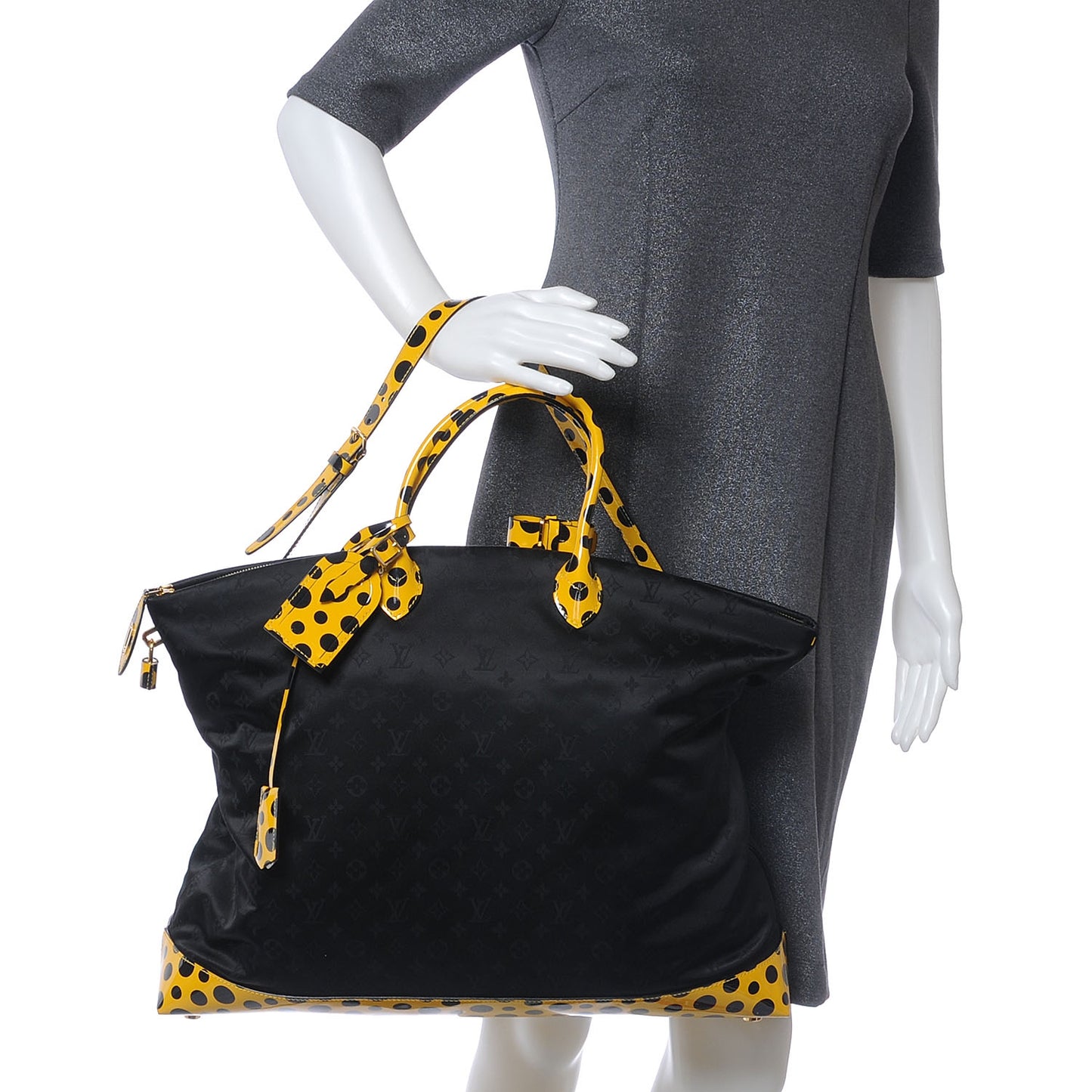 Nylon Monogram Kusama Infinity Dots Lockit GM Black Yellow