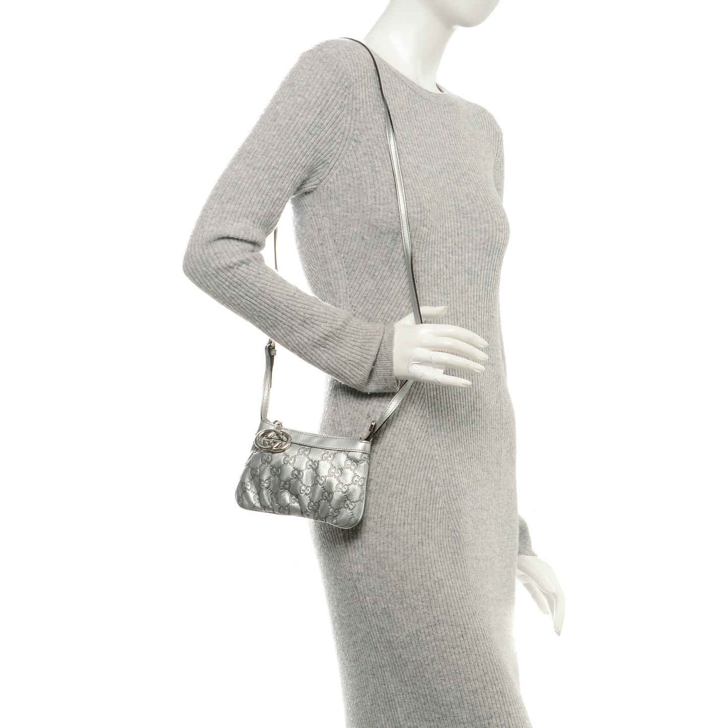 Metallic Guccissima Small Crossbody Bag Silver