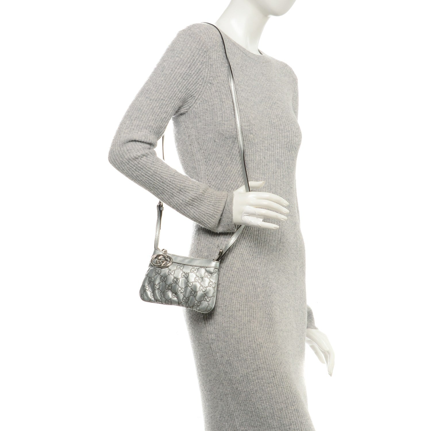Gucci Metallic Guccissima Small Crossbody Bag Silver 2 of 7
