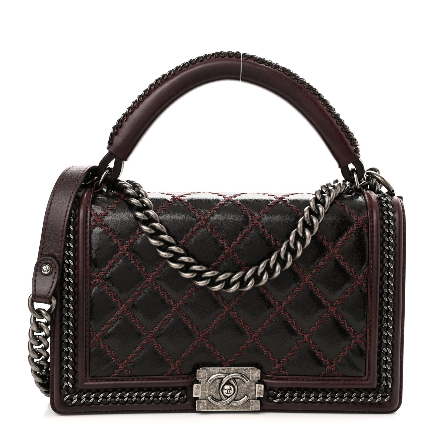 Goatskin Quilted New Medium Boy Handle Flap Burgundy