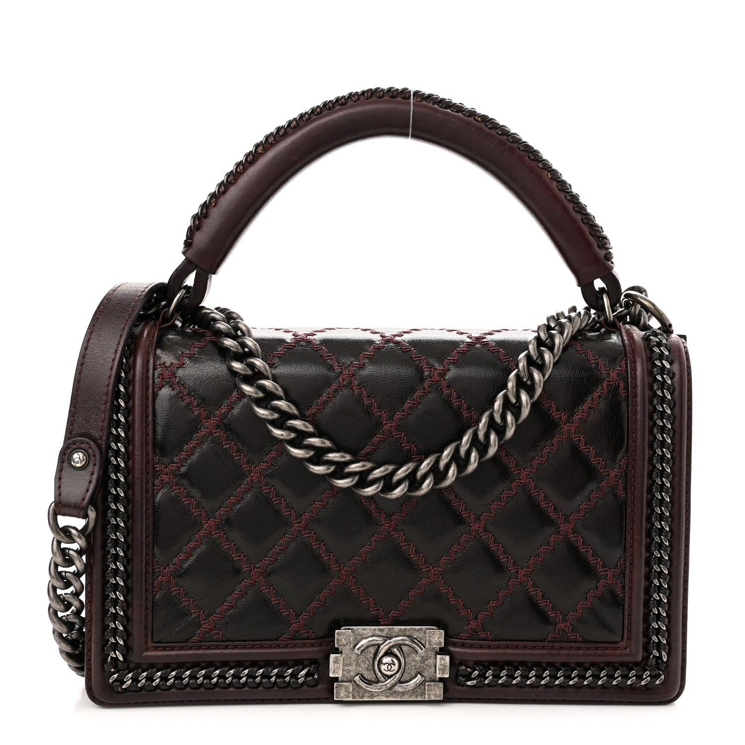 Chanel Goatskin Quilted New Medium Boy Handle Flap Burgundy 1 of 11