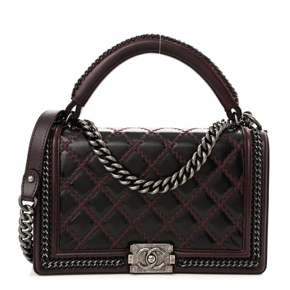 Chanel Goatskin Quilted New Medium Boy Handle Flap Burgundy 1 of 11