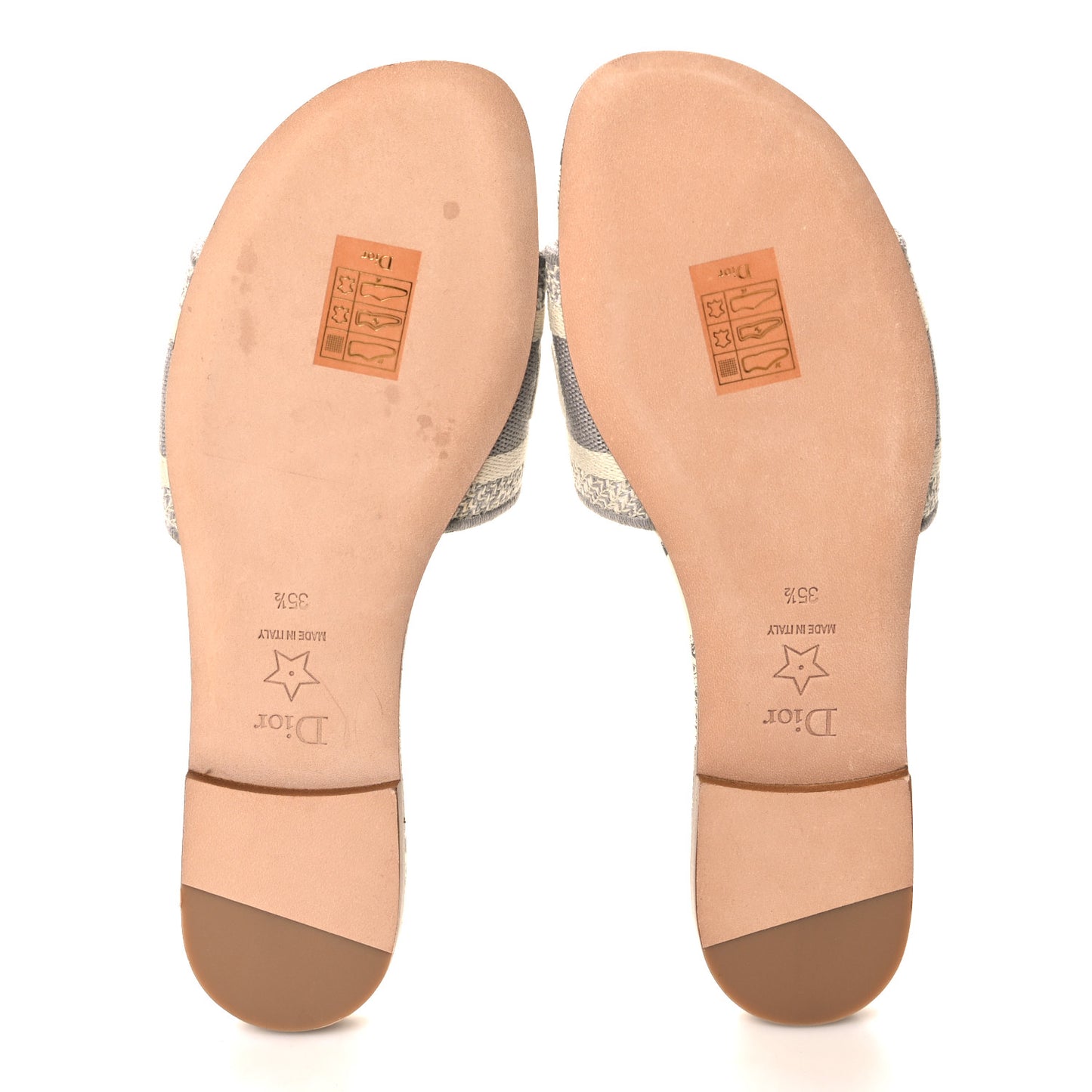 Canvas Toile De Jouy Embroidered Dway Flat Slide Sandals 35.5 Light Grey