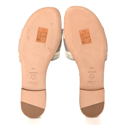 Christian Dior Canvas Toile De Jouy Embroidered Dway Flat Slide Sandals 35.5 Light Grey 5 of 9