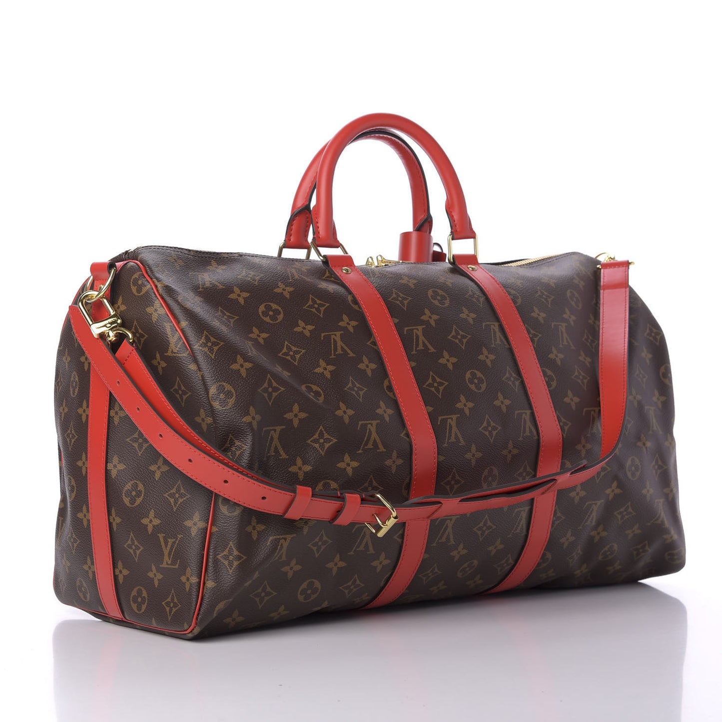 Calfskin Monogram Keepall Bandouliere 50 Coquelicot