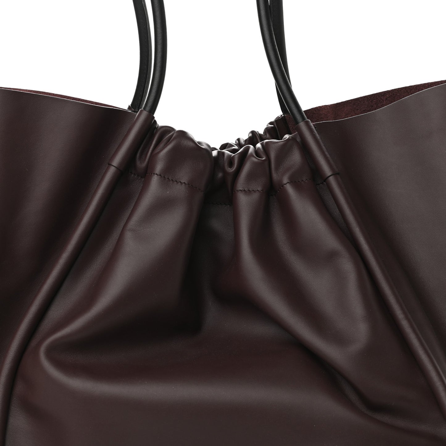 Calfskin XL Ruched Tote Chocolate Plum