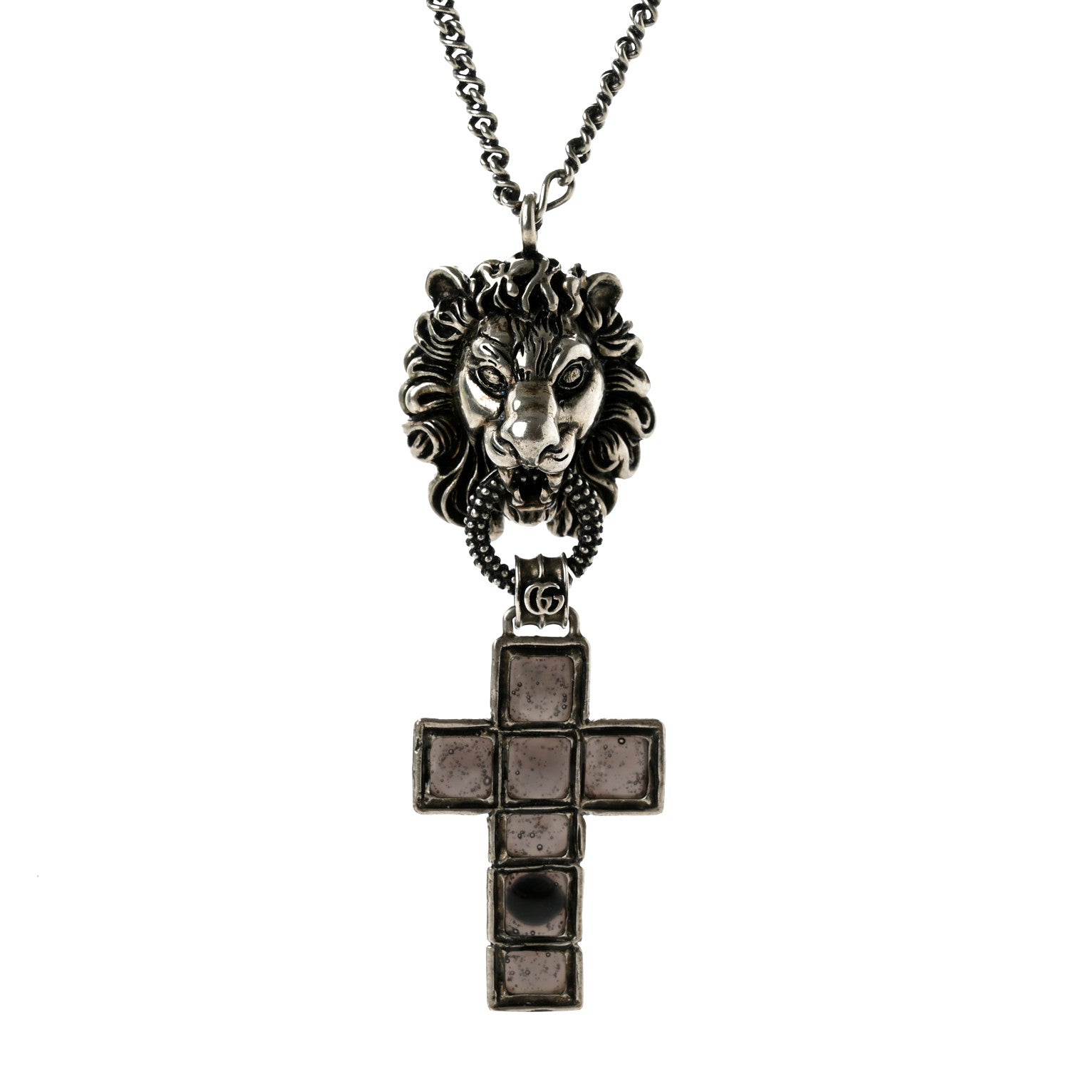 Gucci Enamel Brass Lion Head Crucifix Necklace Black 4 of 7