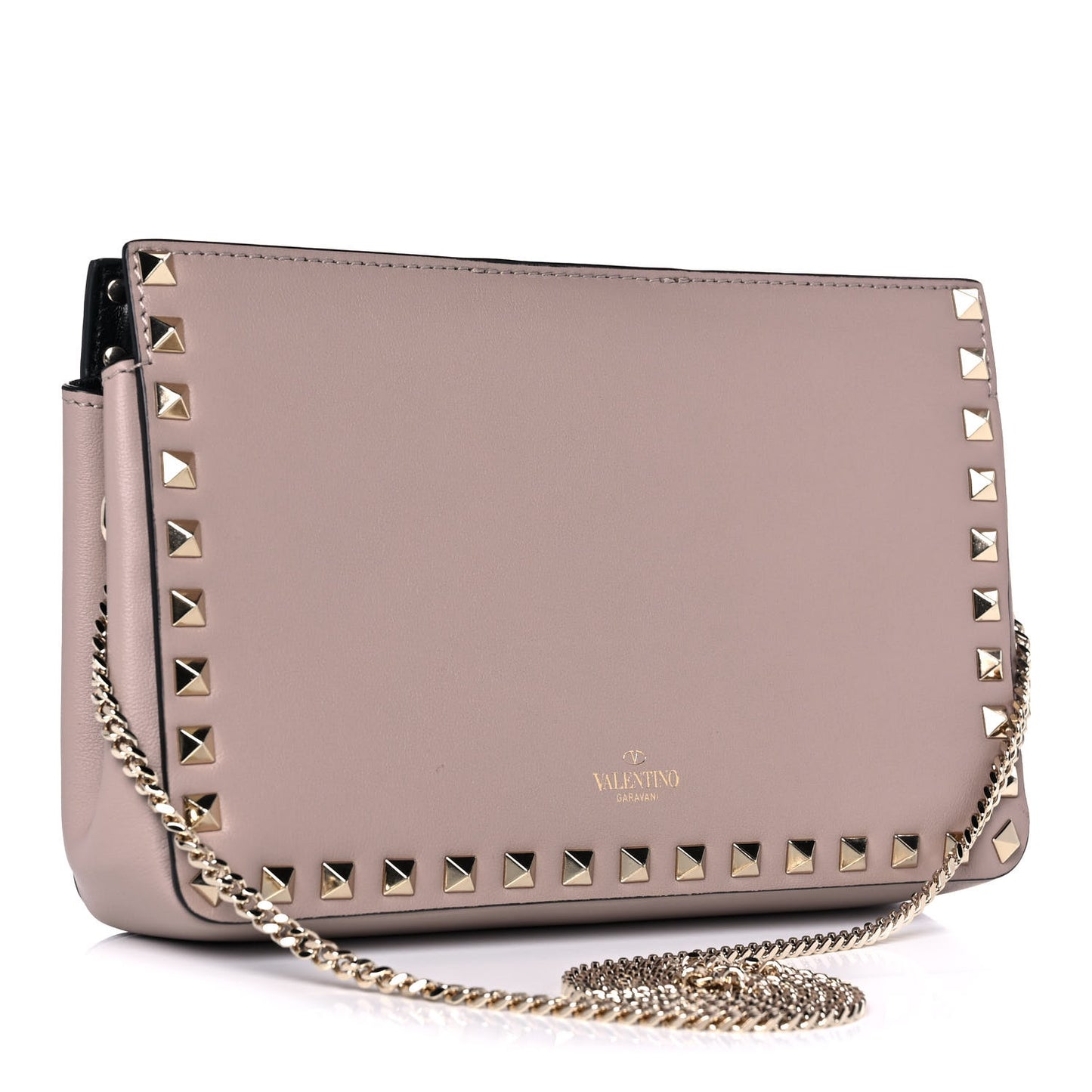 Vitello Rockstud Chain Clutch Poudre