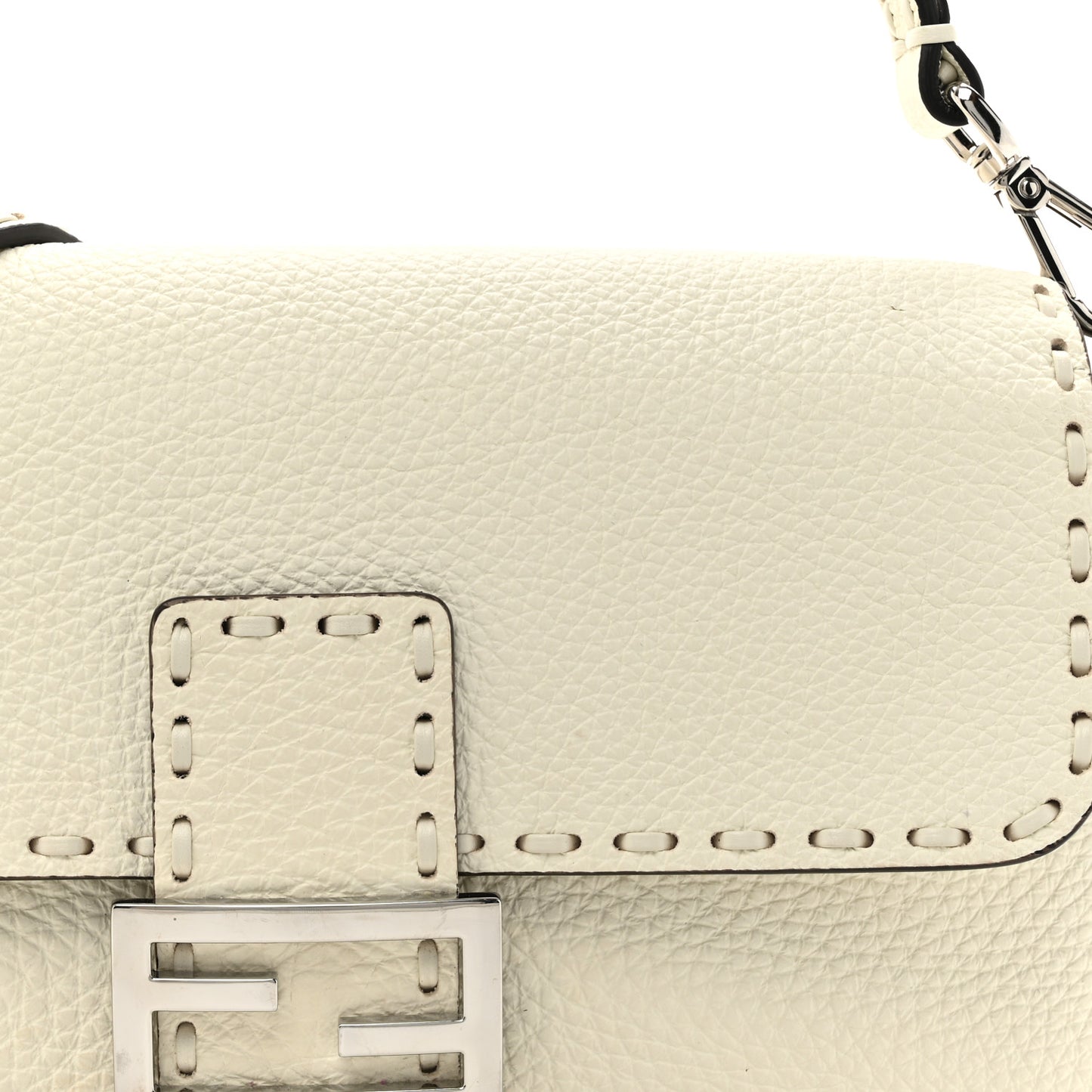 Cuoio Roma Sellerissima Nappa Sintetica Tape Stitch Baguette Bianco Ice