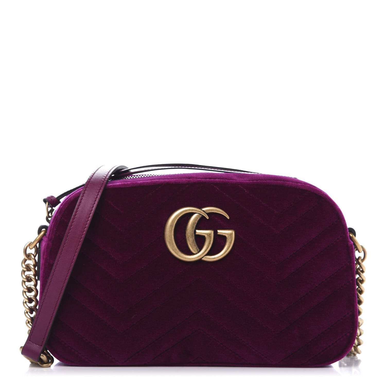 Gucci Velvet Matelasse Small GG Marmont Chain Shoulder Bag Fuchsia Violet Cyclamen 1 of 11