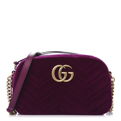 Gucci Velvet Matelasse Small GG Marmont Chain Shoulder Bag Fuchsia Violet Cyclamen 1 of 11