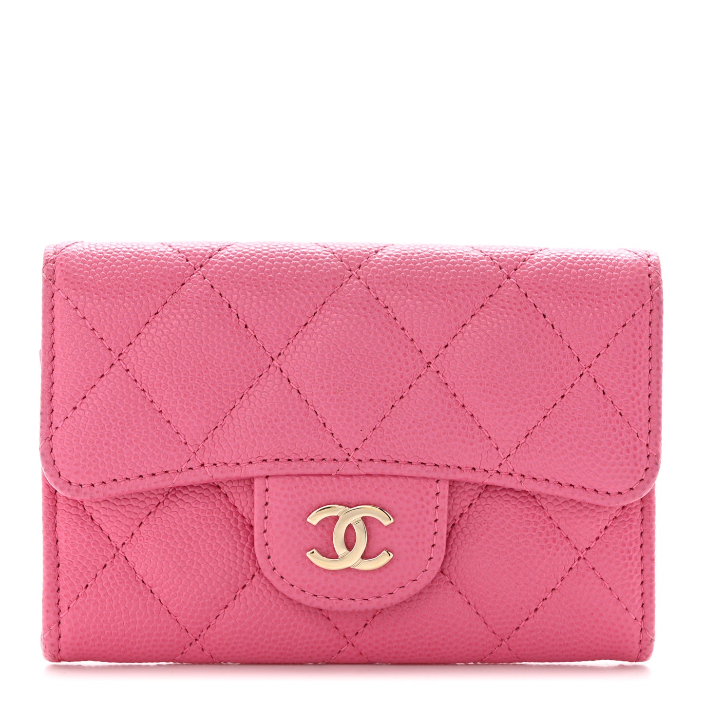 Caviar Quilted Flap Card Holder Wallet Pink