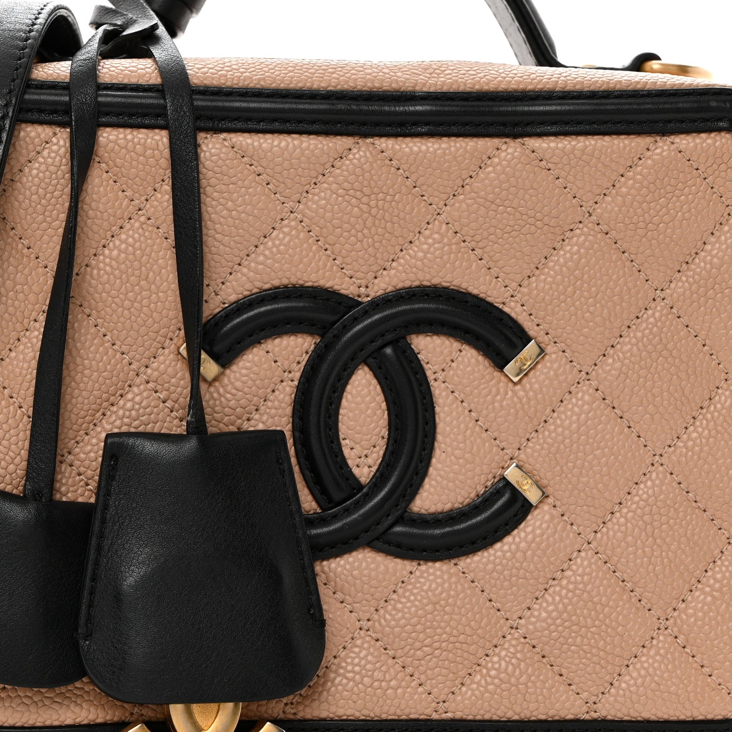 Caviar Quilted Medium CC Filigree Vanity Case Beige Black