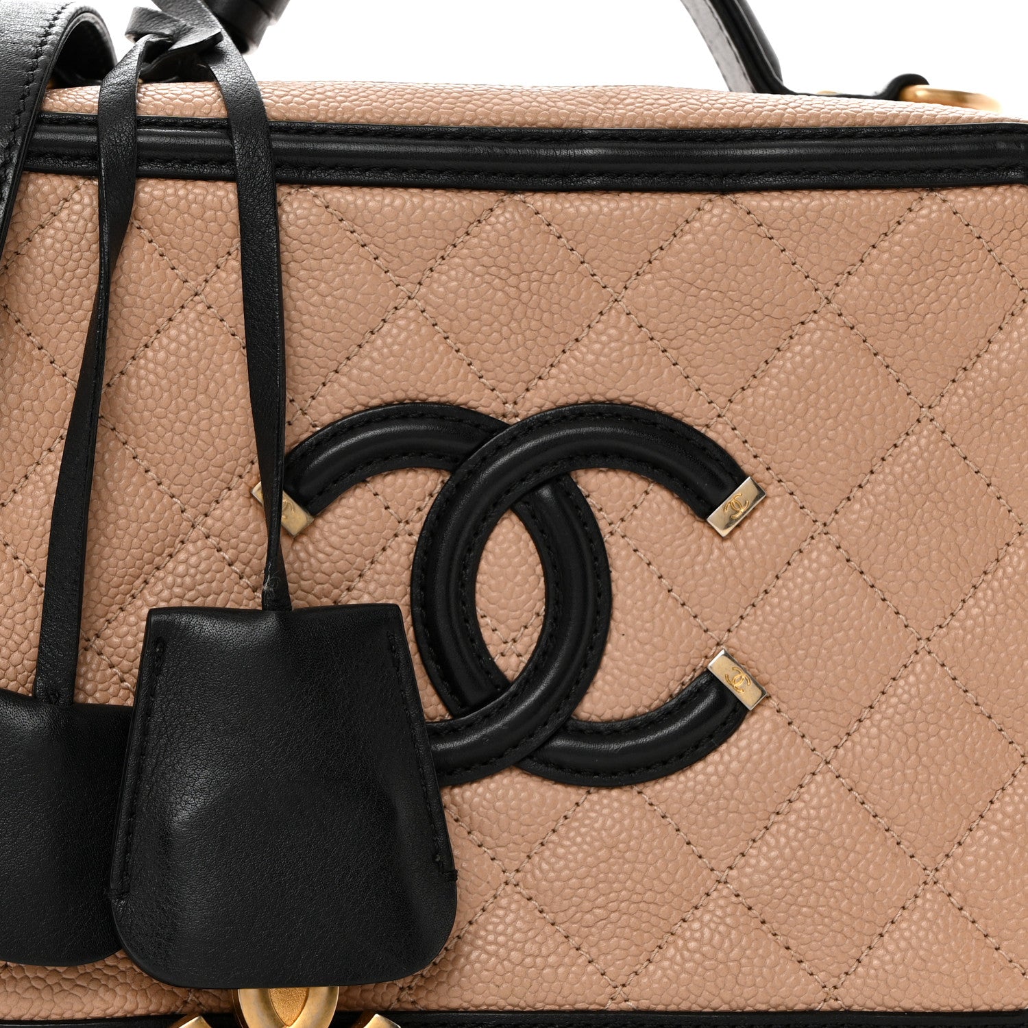 Chanel Caviar Quilted Medium CC Filigree Vanity Case Beige Black 8 of 10