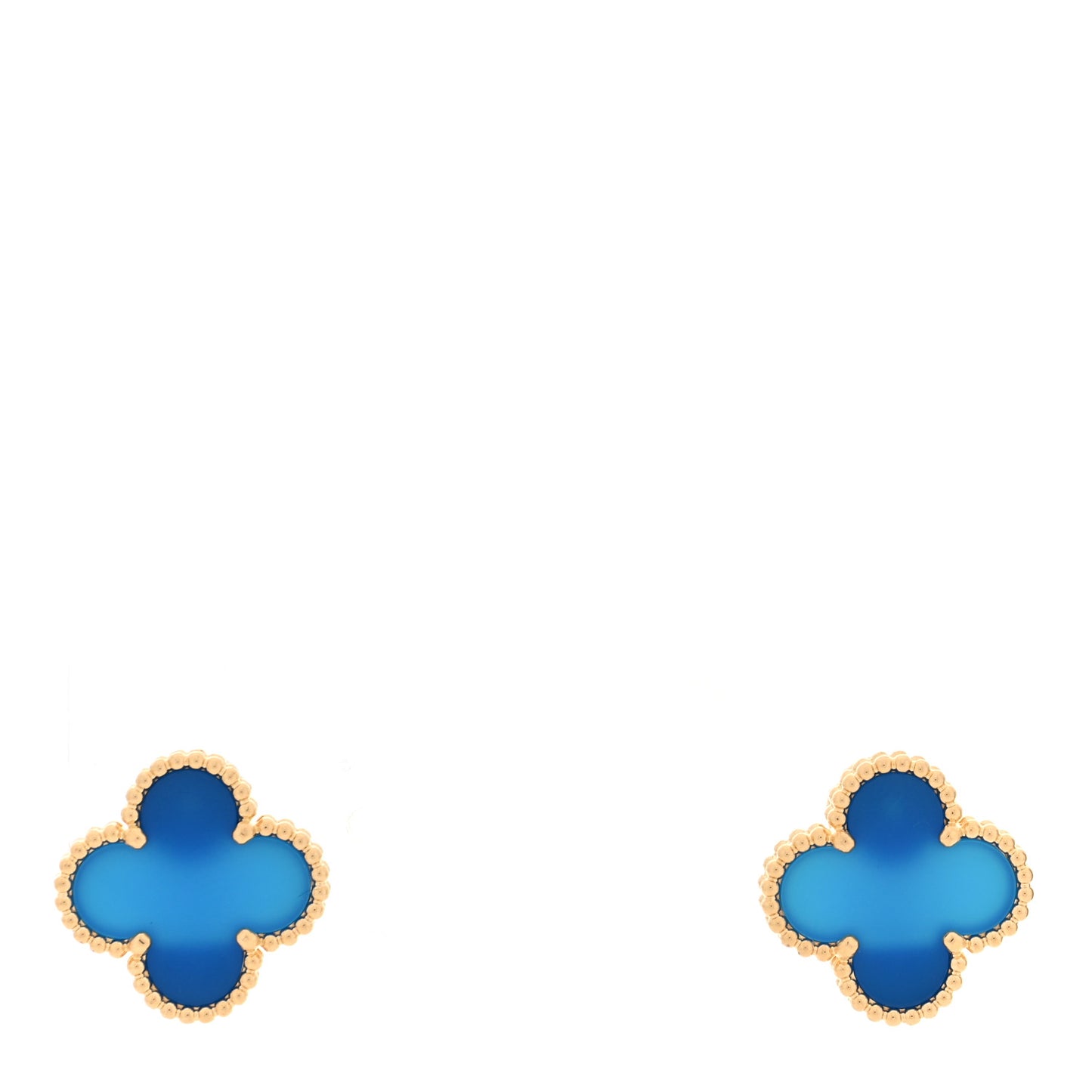 18K Yellow Gold Blue Agate Vintage Alhambra Earrings