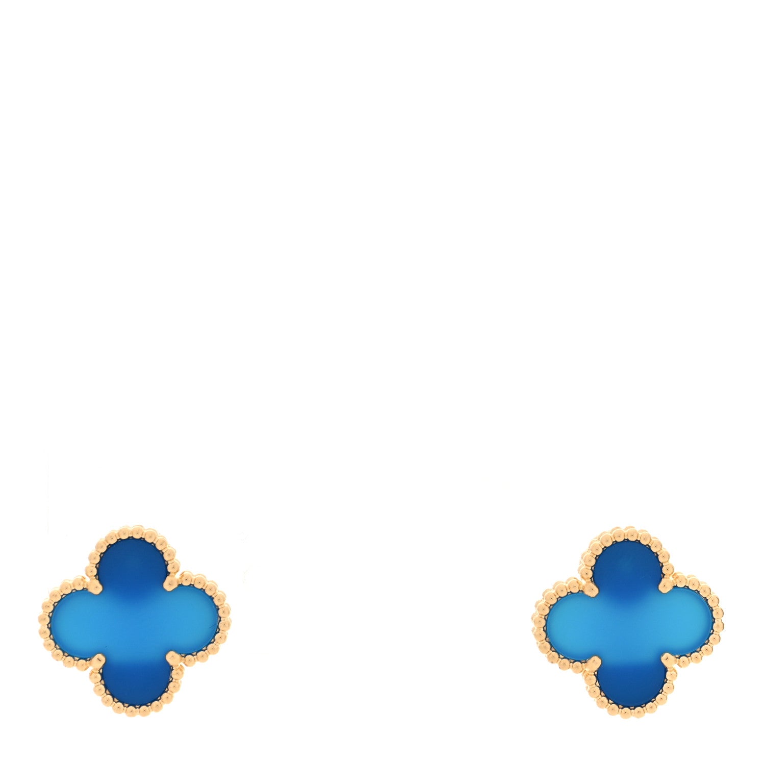Van Cleef & Arpels 18K Yellow Gold Blue Agate Vintage Alhambra Earrings 1 of 5