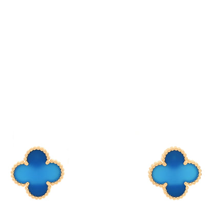 Van Cleef & Arpels 18K Yellow Gold Blue Agate Vintage Alhambra Earrings 1 of 5