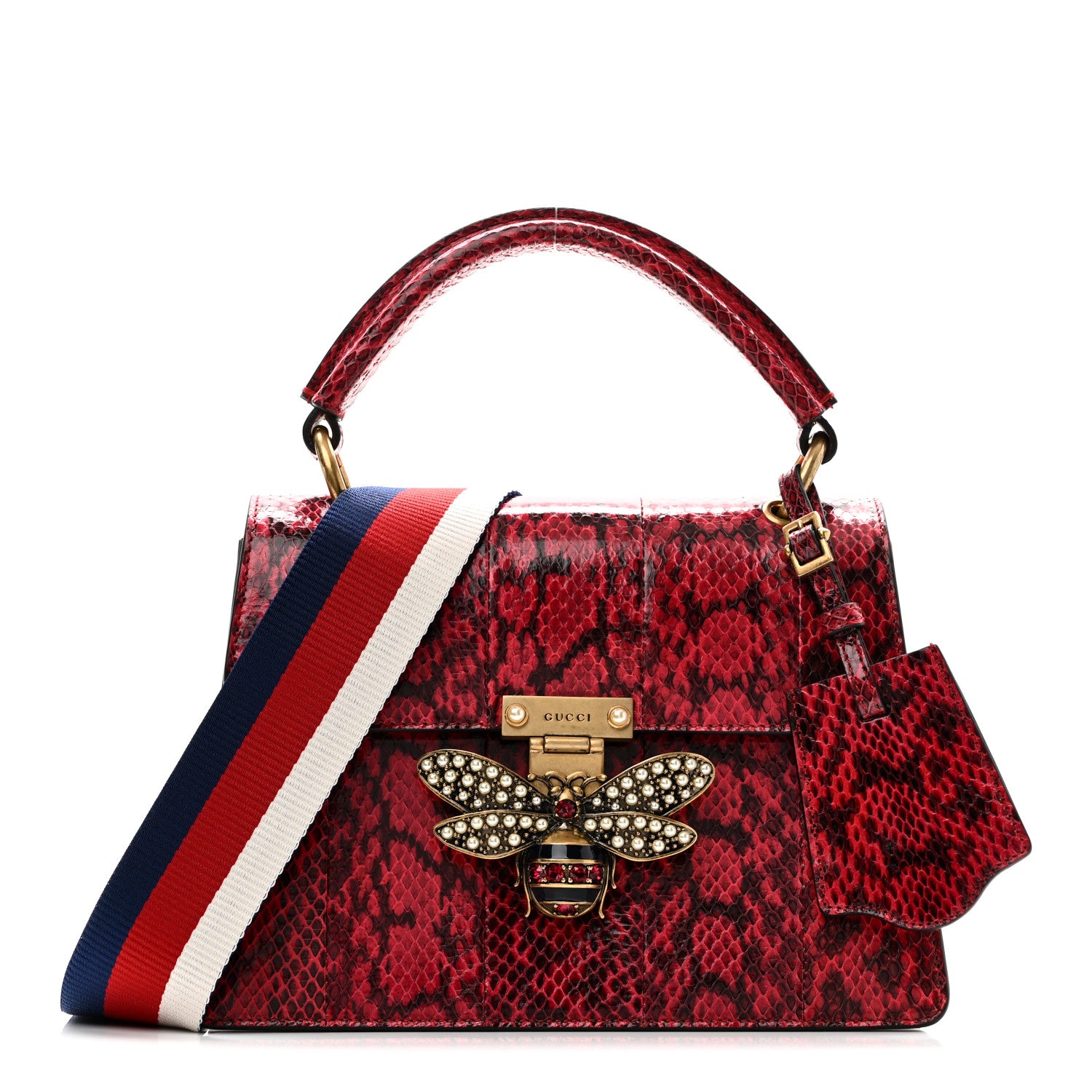 Gucci Snakeskin Sylvie Web Small Queen Margaret Top Handle Bag Red 1 of 10