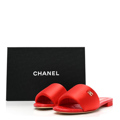 Chanel Satin Mule Sandals 38 Red 9 of 9