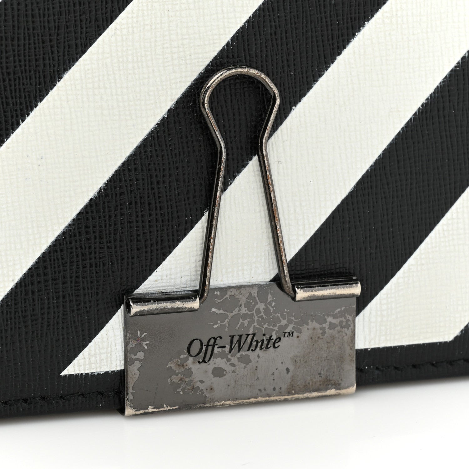 Off-White Saffiano Striped Diag Binder Clip Bag Black White 10 of 10