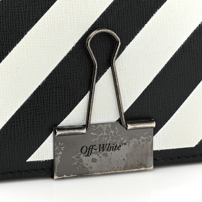 Off-White Saffiano Striped Diag Binder Clip Bag Black White 10 of 10