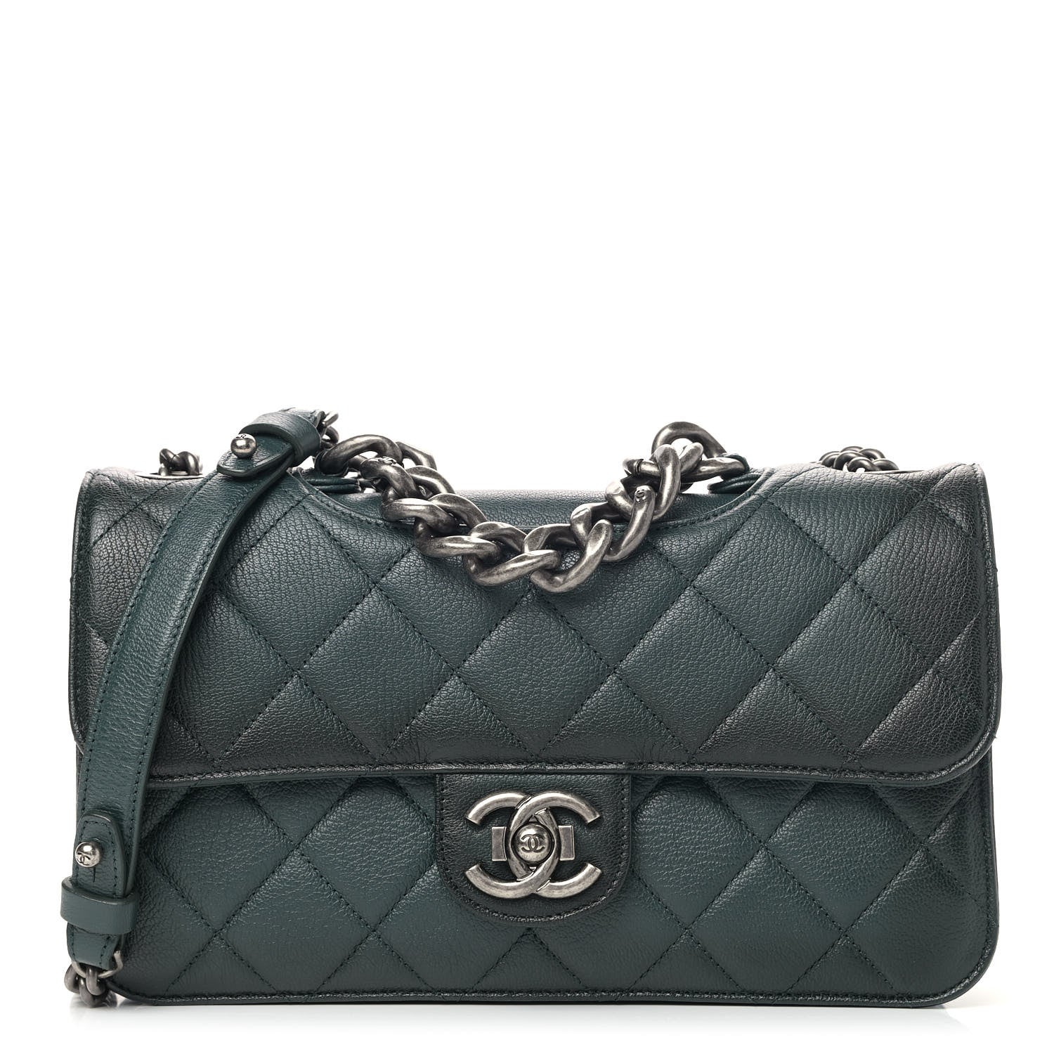Chanel Faded Goatskin Quilted Medium Perfect Edge Flap Green 1 of 5