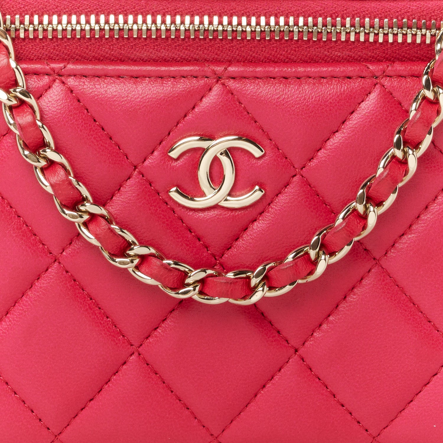 Chanel Lambskin Quilted Small Top Handle Vanity Case With Chain Dark Pink 8 of 11
