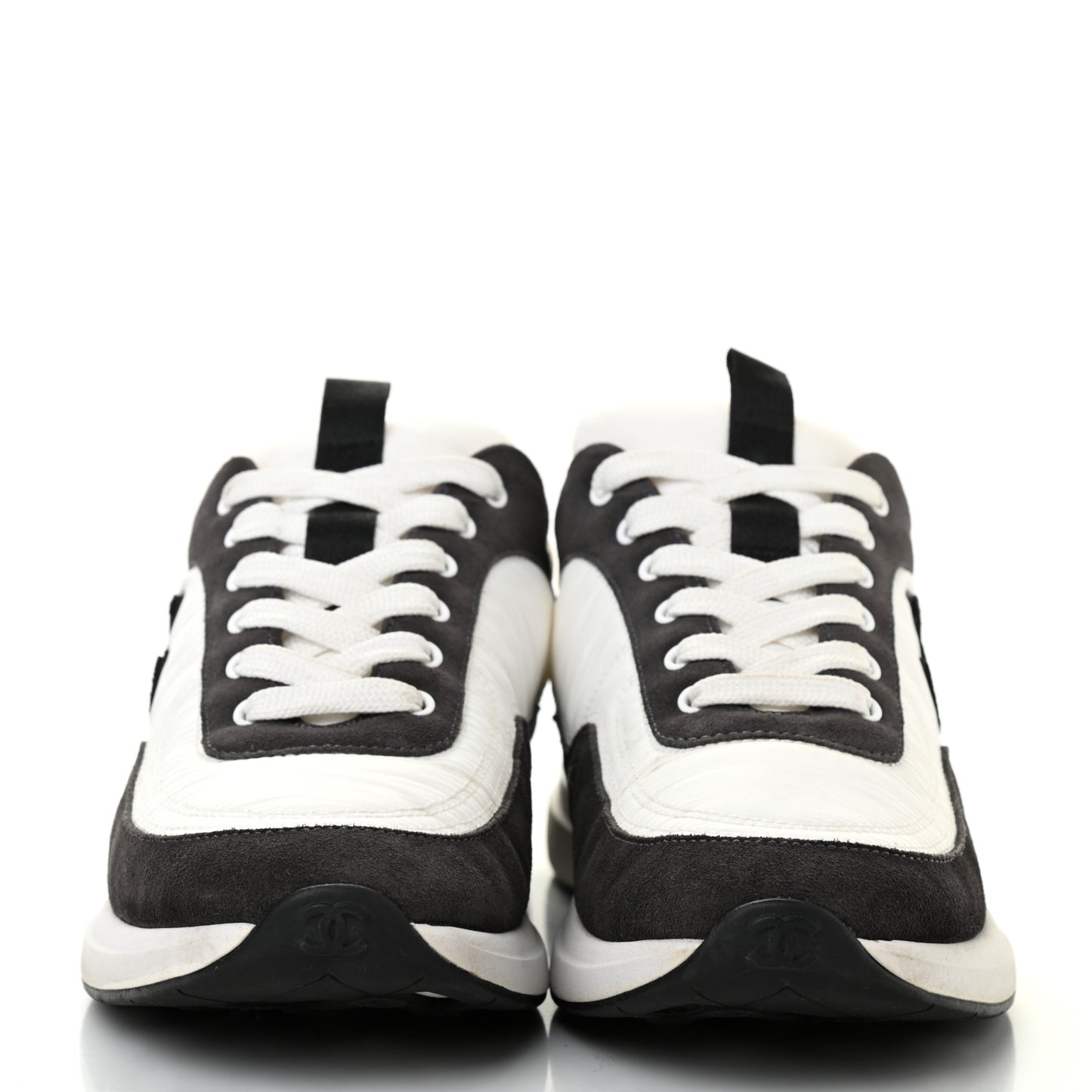 Nylon Suede Calfskin CC Sneakers 39 White Dark Grey