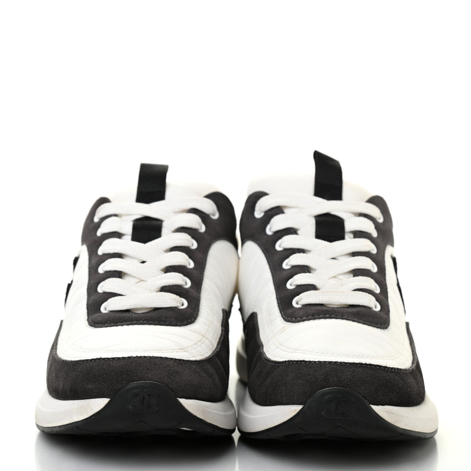 Chanel Nylon Suede Calfskin CC Sneakers 39 White Dark Grey 2 of 12