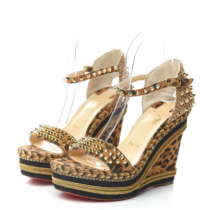 Christian Louboutin Veau Velours Rio Lepord Print Madmonica 120 Wedge Sandals 38 Carmel 3 of 7