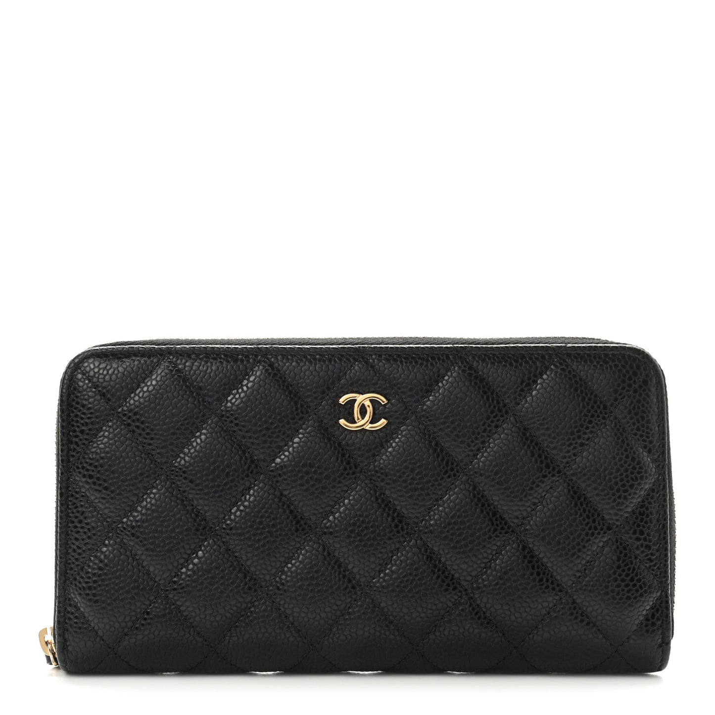 Caviar Quilted Large Gusset Zip Around Wallet Black