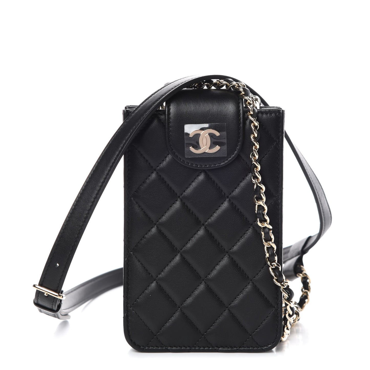 Lambskin Quilted CC Phone Holder Black