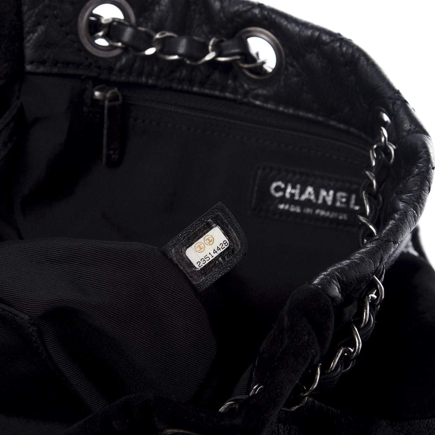 Goatskin Suede Calfskin Quilted Patchwork Drawstring Bag Black