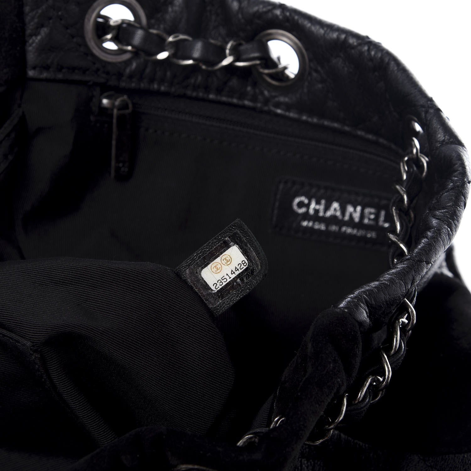 Chanel Goatskin Suede Calfskin Quilted Patchwork Drawstring Bag Black 6 of 9
