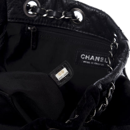 Chanel Goatskin Suede Calfskin Quilted Patchwork Drawstring Bag Black 6 of 9