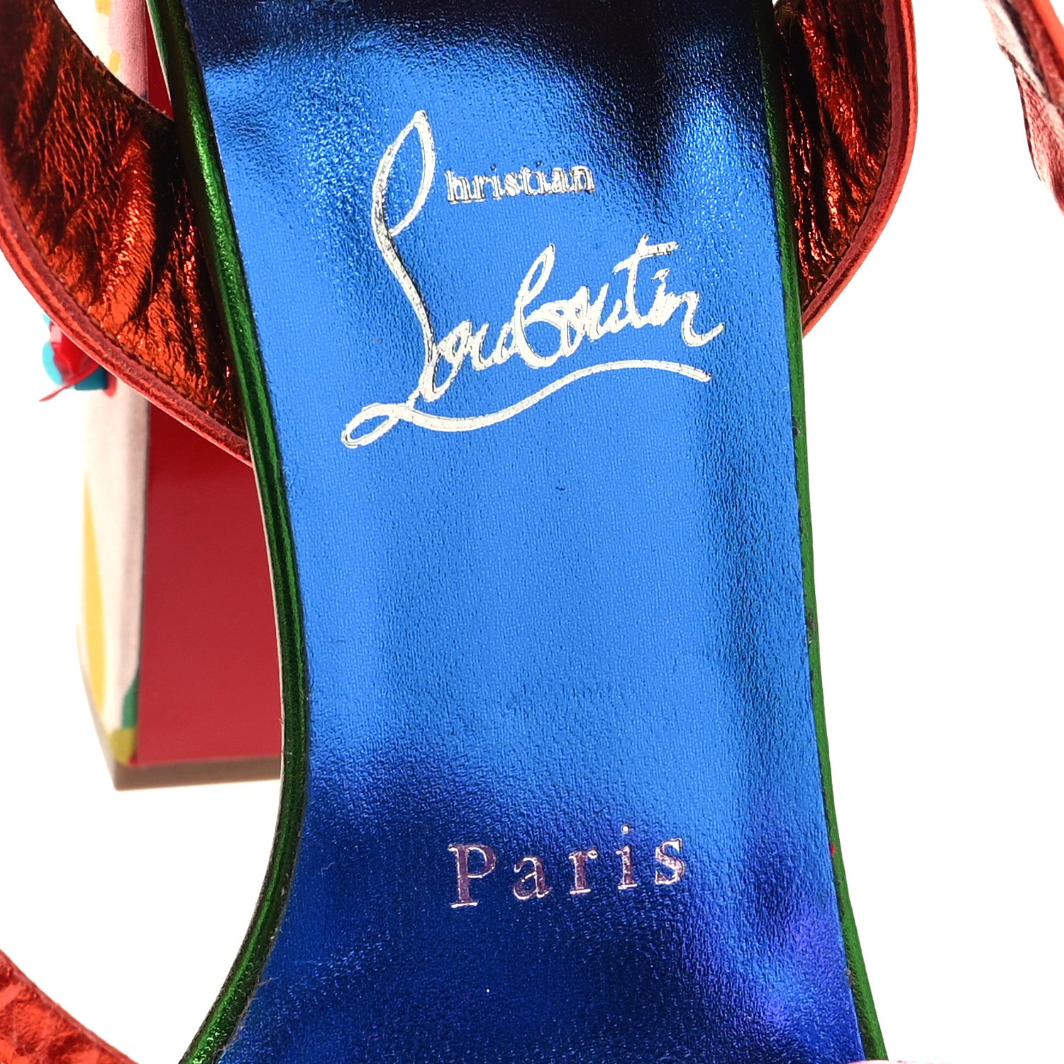 Christian Louboutin Metallic Nappa Crystal Floral Embellished Movida Brio Bloomy 130 Platform Pump 38.5 Multicolor 7 of 8