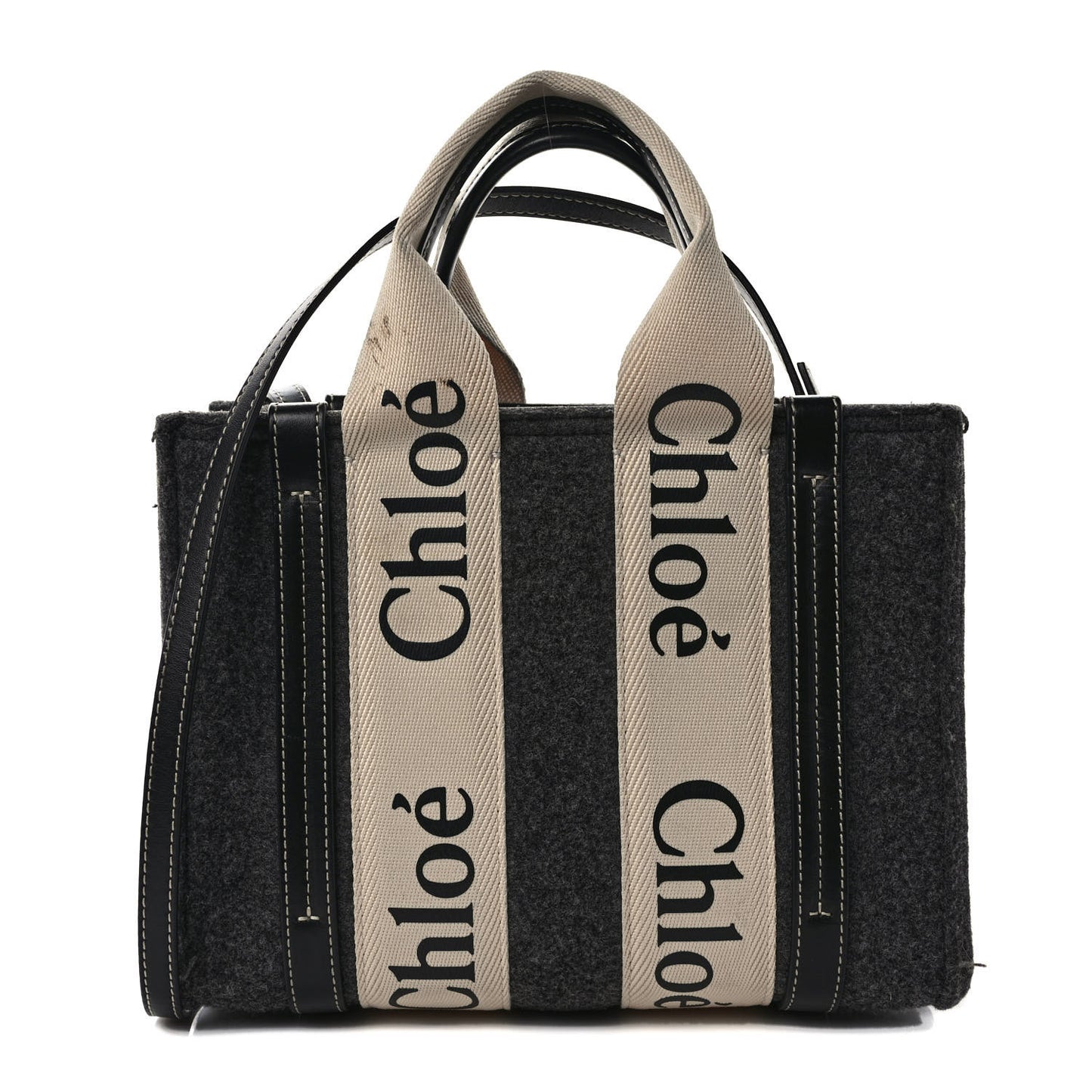 Felt Calfskin Small Woody Ribbon Tote With Strap Cashmere Grey