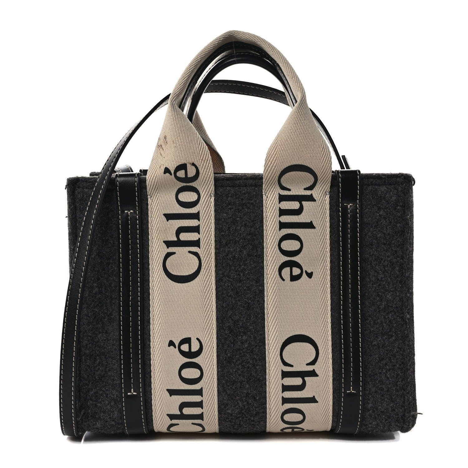 Chloe Felt Calfskin Small Woody Ribbon Tote With Strap Cashmere Grey 1 of 9