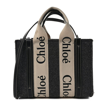 Chloe Felt Calfskin Small Woody Ribbon Tote With Strap Cashmere Grey 1 of 9