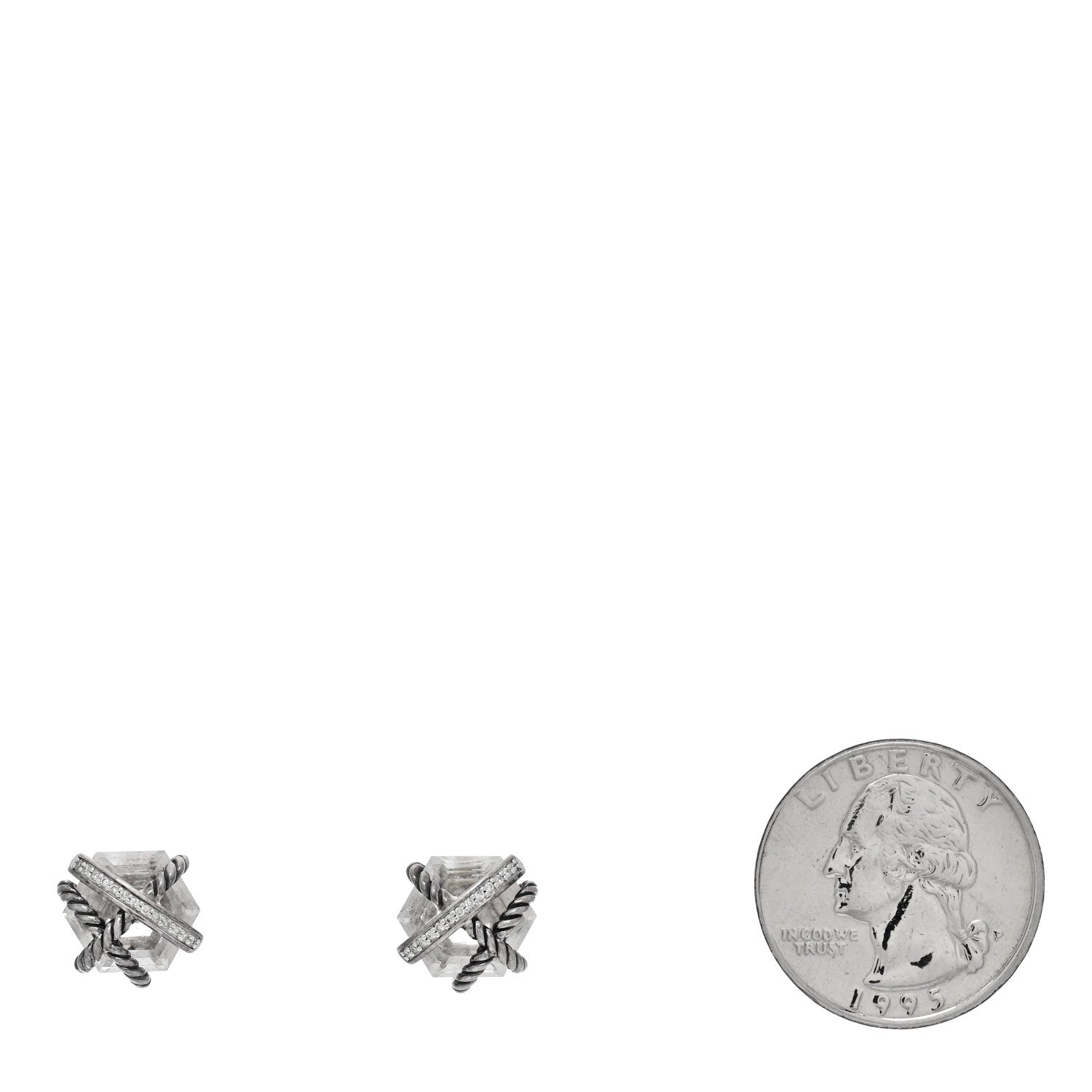 David Yurman Sterling Silver Diamond Crystal 10mm Cable Wrap Earrings 2 of 4