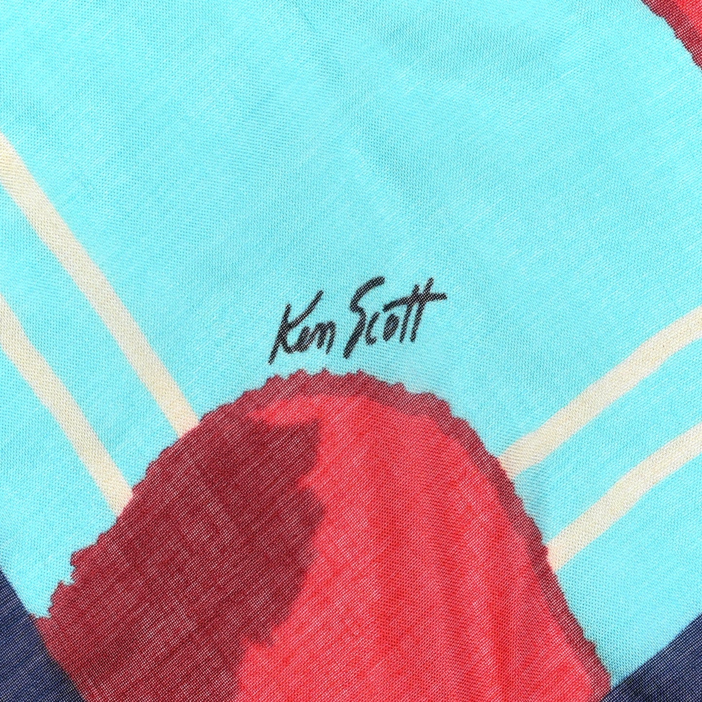 x KEN SCOTT Silk Cherry Scarf Blue Red