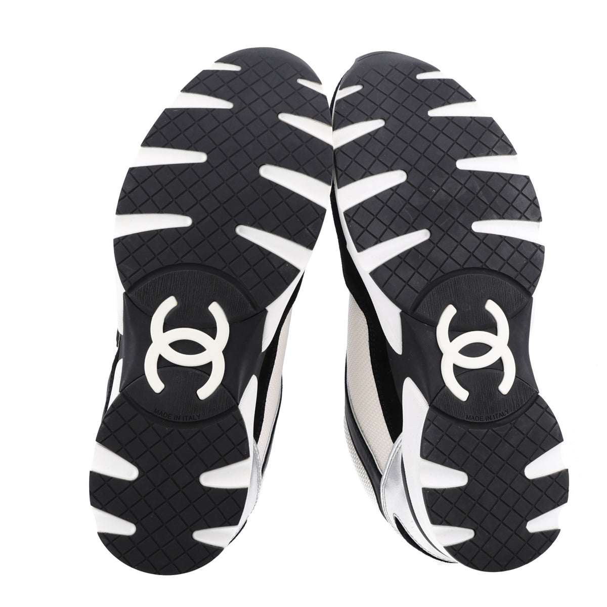 Chanel Mesh Suede Calfskin Grained Calfskin Womens CC Sneakers 39 Black White Silver 6 of 10