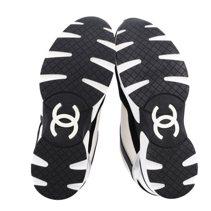 Chanel Mesh Suede Calfskin Grained Calfskin Womens CC Sneakers 39 Black White Silver 6 of 10