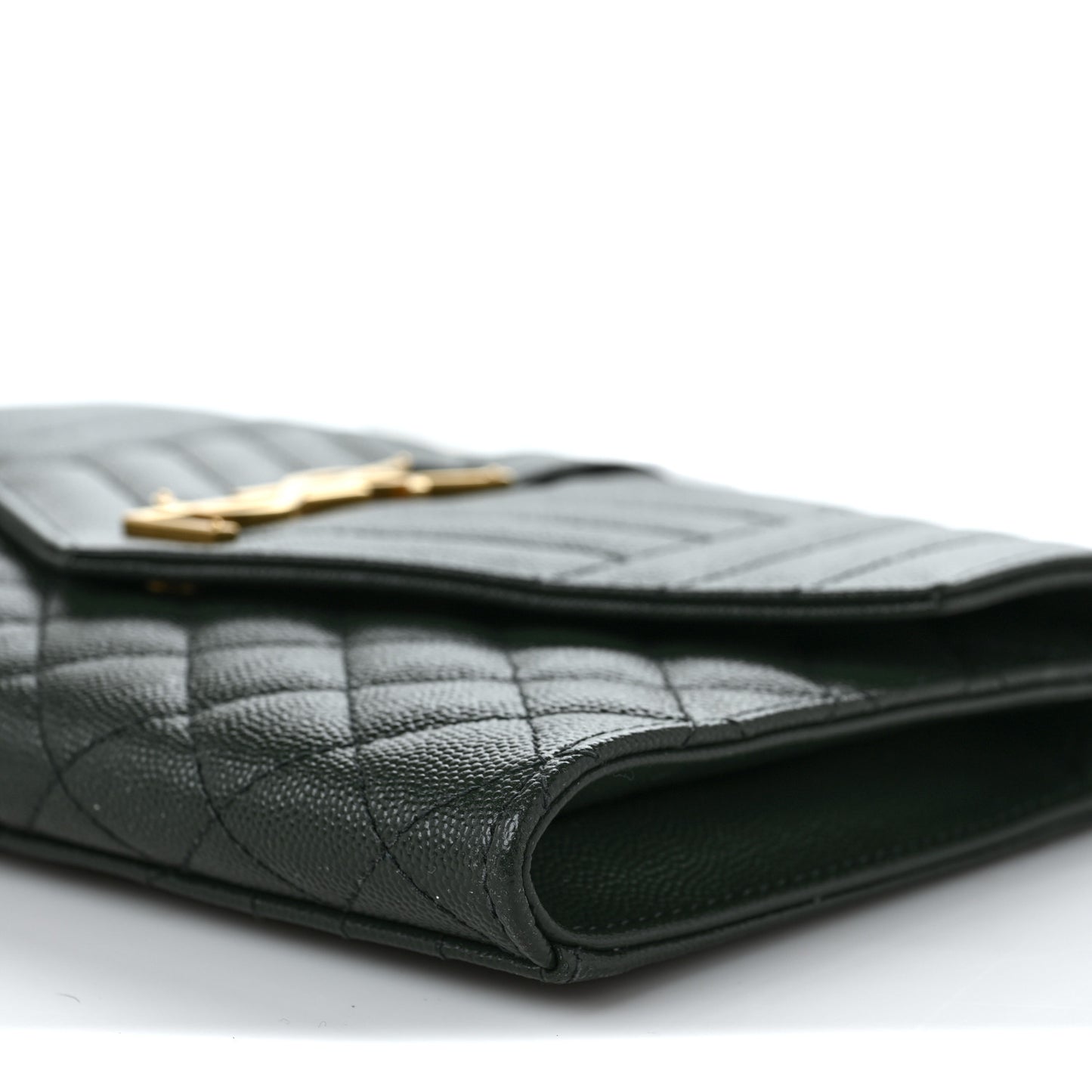 Grain De Poudre Textured Mixed Matelasse Triquilt Monogram Clutch Vert Fonce